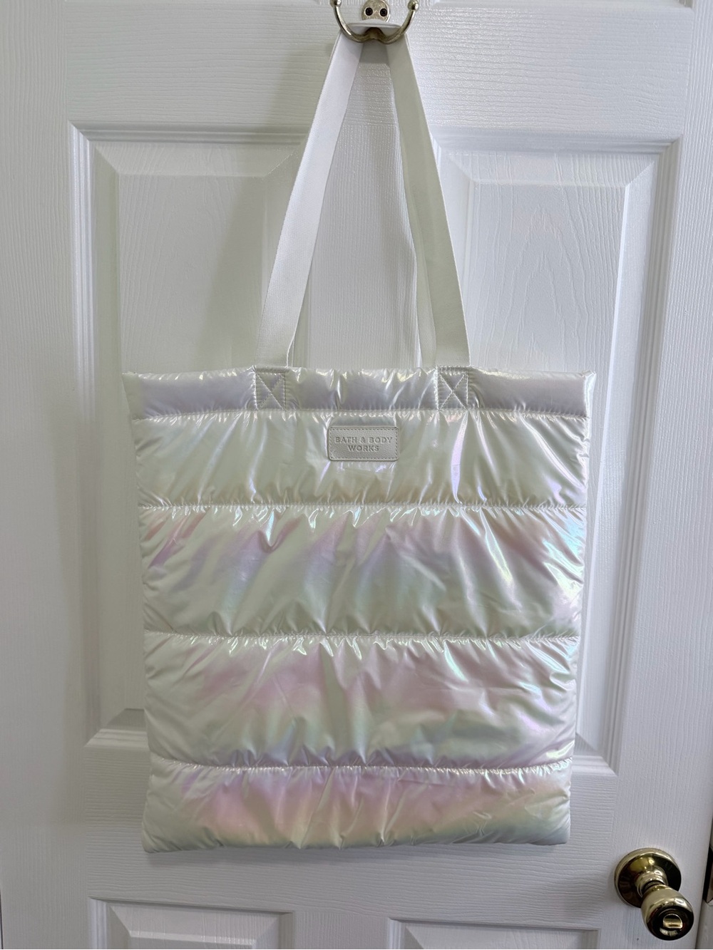 Bath & Body Works Iridescent Puffer Tote in White